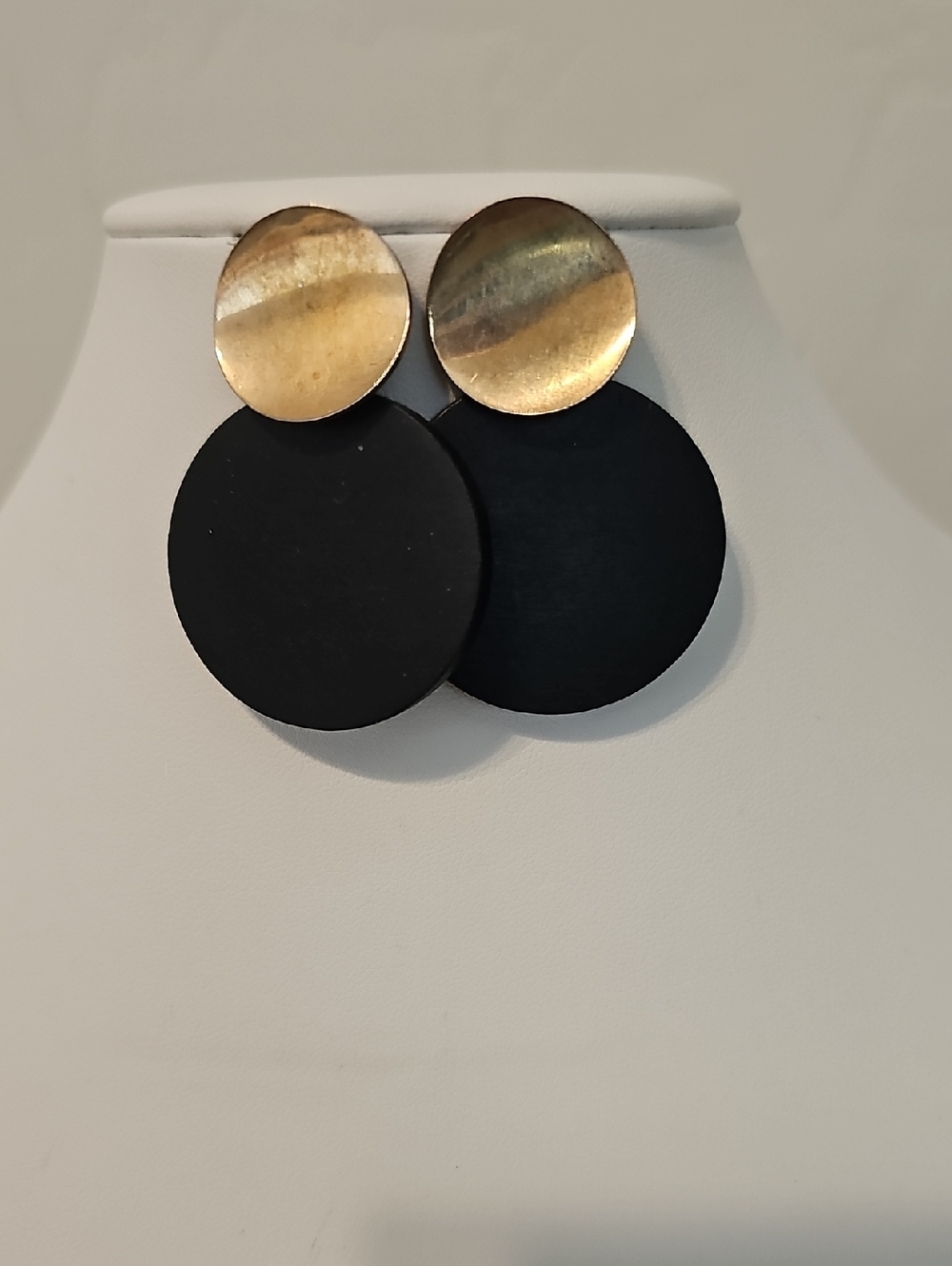 Gold and Black Double Circle Drop Earrings